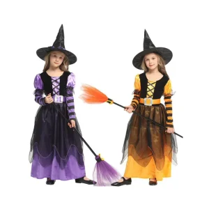 Children’s Witch Princess Costume with Hat for Masquerade and Stage Performance