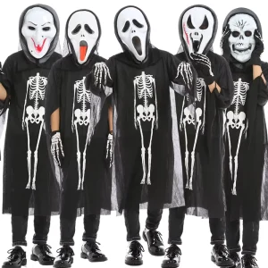 Children’s and Adults’ Ghost Costume with Scary Skull Mask