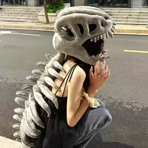 Chinese Dinosaur Skeleton Headgear Plush Toy Halloween Costume with PP Cotton Filling for Age 14+