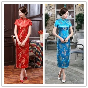 Chinese Dragon Phoenix Long Cheongsam Banquet and Performance Costume Plus Size