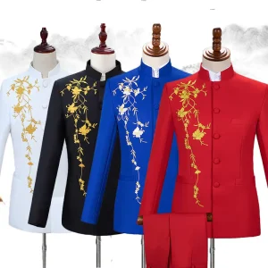 Chinese Host Costume Male Adult Singer Dress Set Chinese Style Performance Choir Wear