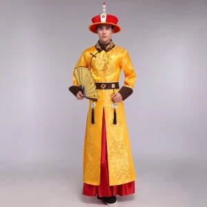 Chinese Ming and Qing Dynasty Emperor Dragon Robe Costume with Gold Hat