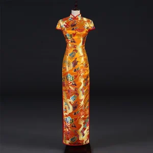 Chinese New Year Women Clothes Long Dress Red Cheongsams Qipao Wedding Dress Plus Size Woman Evening Silk Satin Dragon Phoenix