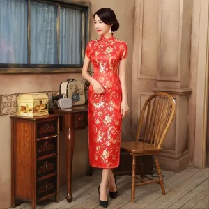 Chinese Style Dragon Phoenix Embroidery Qipao Long Sleeve Plus Size Daily Party Performance Garment ODM