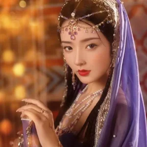 Chinese Style Dunhuang Flying Headpiece Purple Ethnic Hanfu Hair Chain Accessories