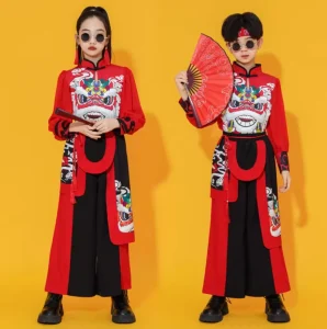 Chinese-Style Lion Dance Costume for Boys and Girls Kids Drum Costume