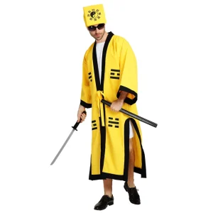 Chinese Taoist Stage Costume Long Yellow Robe Outfit for Men