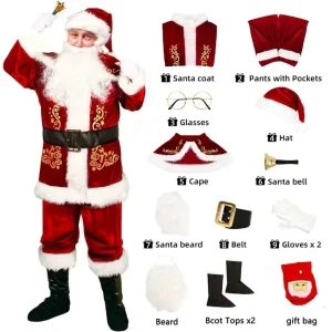Christmas Santa Claus Costume for Adults, Plush Santa Suit