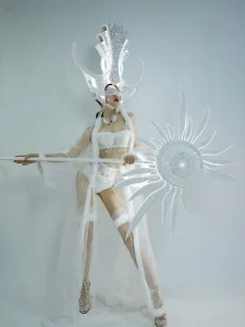Christmas Stage Dance Performance Costume Sets White 100% Polyester Adult Size Frozen Girl LED Light Design