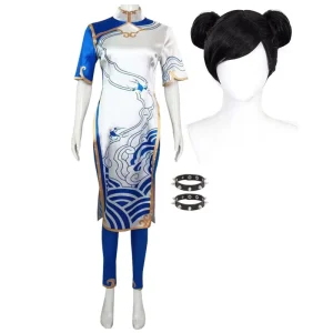 Chun-Li Blue Cheongsam Combat Suit Cosplay Costume GAHC-055