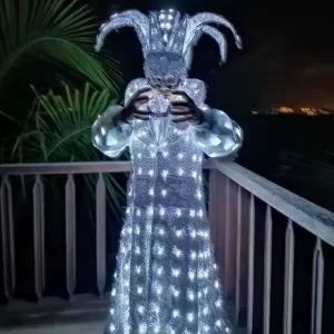 Circus Clown Performance Costume with Crystal Ball, White LED Lighting and Hat