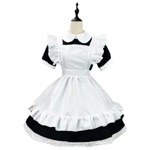 Classic Black and White Maid Anime Cosplay Dress with Apron