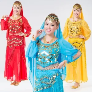 Classic Long Sleeve Top Skirt 2 Pieces Festival Stage Indian Bollywood Dance Dress Outfit for Adult Women Polyester In Stock