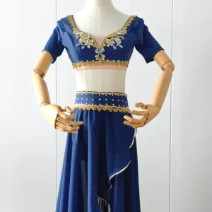 Classical Girl Ballroom Performance Costume 2-Piece Separate Design Navy Dress