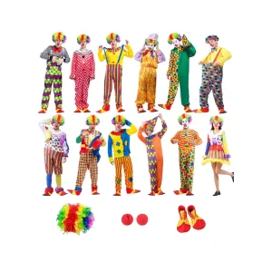 Clown Women Adult Costume Cosplay Set Halloween Men Clown Costumes Wig Shoes for Carnival Cosplay