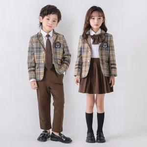 College Style Plaid School Uniform Set for Private and International School Students