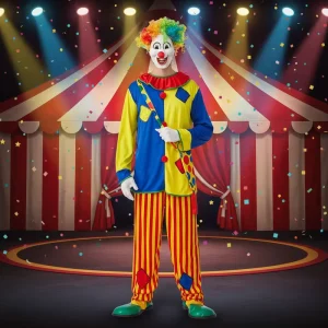 Colorful Classic Circus Clown Costume for Adults, Halloween Cosplay, Parades and Performances