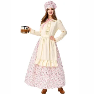 Colorful Floral European-Style Rural Maid Farm Owner Dress