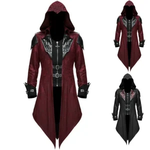 Cosplay Party Halloween Costume Men’s Steampunk Hooded Jacket Vintage Gothic Vampire Demon Hunter MDEC 005
