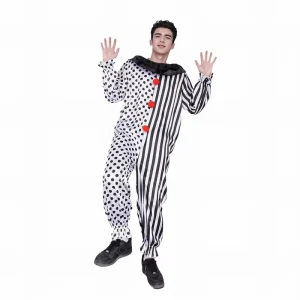 Costume Factory Halloween Party Performance Outfit Split Stripe and Dot Pattern Black White Clown Costume