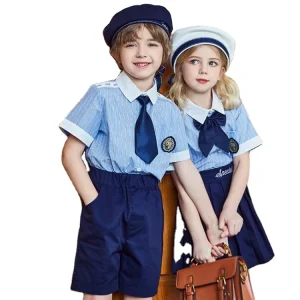 Cotton Short Sleeve Summer Shirt Uniform Set for International School Girls and Boys