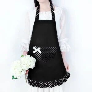 Cotton White Bib Maid Apron with Pockets Adjustable Ruffle for Women