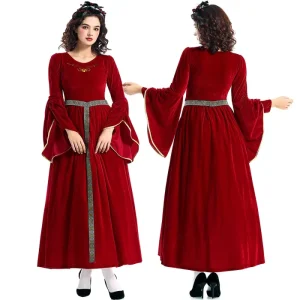 Court Ball Trumpet Sleeve Adult Retro Court Queen Long Dress Cosplay Costume Medieval Costume Halloween Retro Dress