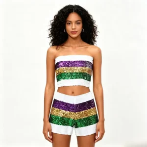 Court Style Cosplay Costume Fashionable Sequin Shorts with Stretch Waistband Slim Fit Versatile Carnival Outfit