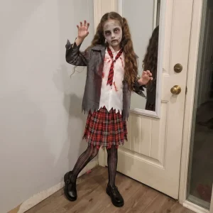 Creepy Girls Zombie Bloody JK Uniform Cosplay Outfit with Skirt for Halloween Party and School Play