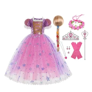 Cross border Halloween New Dress up Cosplay Birthday Party Princess Dress Fairy Rapunzel Sequins Princess Costume for Girls