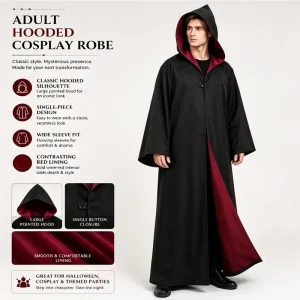 Custom Adult Wizard Costume Hooded Robe Black Magic Cloak OEM ODM