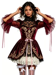 Custom Adult Women’s Princess Renaissance Gothic Lolita Dress OEM Polyester Velvet Embroidered Victorian Costume Kit for