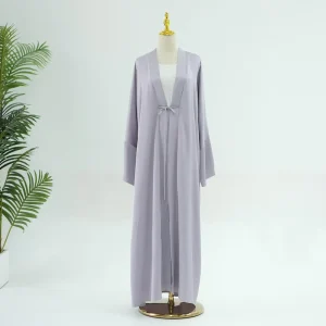 Custom Clothing Manufacture High Quality Kimono Kaftan Robe Eid Dubai Islamic Elegant Women Muslim Nida Open Abaya Set with Tie