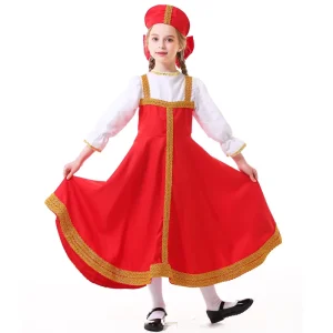 Custom Design Girl Russian National Costume Red Children Halloween Cosplay Costume Festival Party Clothing
