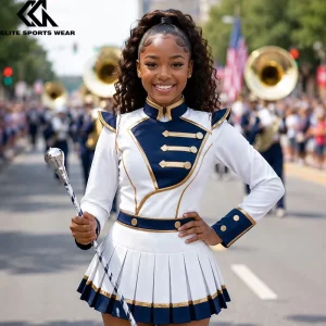 Custom Drill Team Uniforms Sets For School Dance Costume Marching Band Drum Majorette Competition Uniforms For Girls Kids