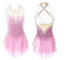 Custom Figure Skating Dress Women’s Girls’ Ice Skating Dress Outfits Blue Gradient Training Dance Wear Handmade Classic Crystal