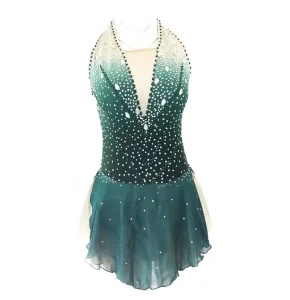 Custom Figure Skating Dress Women’s Girls’ Ice Skating Dress Outfits Green Gradient Training Competition Skating Wear Classic