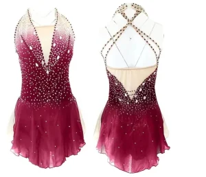 Custom Figure Skating Dress Women’s Girls’ Ice Skating Dress Outfits Pink Gradient Training Dance Wear Handmade Classic Crystal