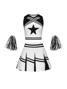 Custom Girls Sleeveless Star Detail Pleated Skirt School Performance Cheerleading Uniform Set