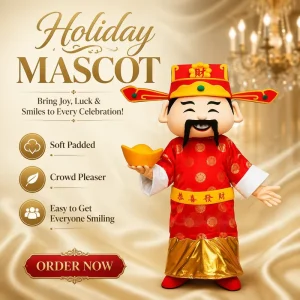 Custom Handmade Plush Fortune God Mascot Costume for Adults Christmas Holiday Cosplay