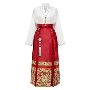 Custom High Waist Hanfu Mamian Skirt Women Chinese Style Retro Pleated Jacquard Horse Face Skirt
