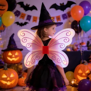 Custom LED Light up Fairy Wings Glowing Orange Women Butterfly Angel Wings Carnival Halloween Party Witch Costume for Children