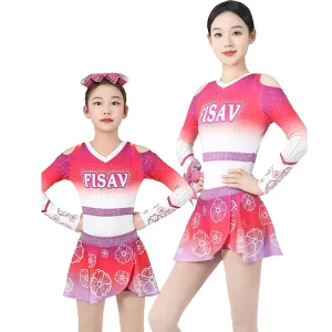 Custom Logo Cheerleading Uniform Long Sleeve All Star Dress Free Design CPSIA Certified No Fade Heat Transfer Printing Spandex