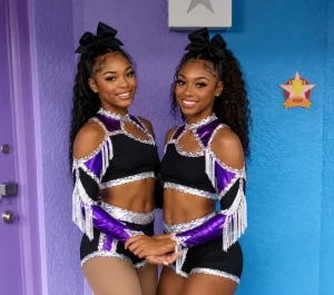 Custom Logo Majorette Dance Uniform Purple Metallic White Fringe Performance Costume