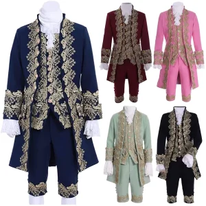 Custom Made 18th British Prince Retro Rococo Aristocrat Suit Medieval Men’s Costume with Dresses for Christmas Holidays