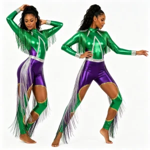 Custom Majorette Dance Uniforms with Fringe Sequin Metallic Fabric Stage Performance Wear High End Performance Sets