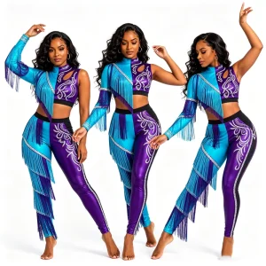 Custom OEM Metallic Majorette Costumes Sparkly Sequin Fringe Mesh High Quality Stage Performance Wear Competition Outfits
