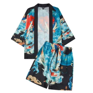 Custom Printing Tricot Robes With Shorts Cotton Floral Bath Men Kimono Robe Sets