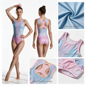 Custom Size Sublimation Rhythmic Gymnastics Leotards White Pink With Rhinestone Artistic Dance Practice Costume