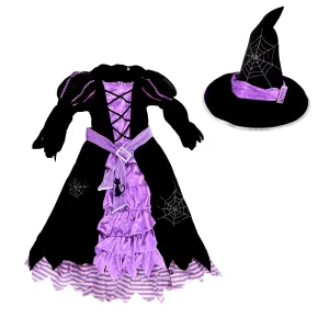 Customizable Halloween Girl Witch Dress Princess Cosplay Costume with Hat